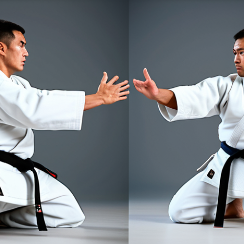 A professional male judoka, fully clothed in a pristine white judogi, executing a precise throw with perfect technique and correct proportions. The setting is a modern, clean dojo with ambient lighting, where subtle digital overlays display biometric data and movement analysis. The focus is on the seamless flow of the action and the power transferred through expert biomechanics. The judoka's expression is one of intense focus and control, showcasing well-formed hands, proper finger count, and natural body proportions. This is a high-quality professional studio photograph, appropriate content, modest clothing, professional dress, safe for work, family-friendly.