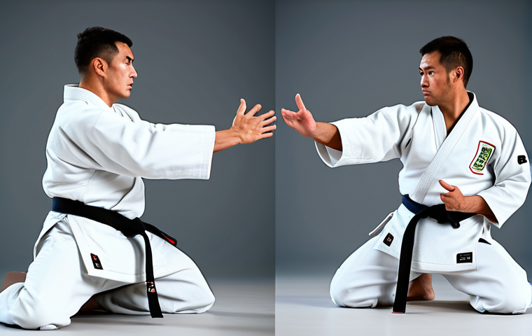 A professional male judoka, fully clothed in a pristine white judogi, executing a precise throw with perfect technique and correct proportions. The setting is a modern, clean dojo with ambient lighting, where subtle digital overlays display biometric data and movement analysis. The focus is on the seamless flow of the action and the power transferred through expert biomechanics. The judoka's expression is one of intense focus and control, showcasing well-formed hands, proper finger count, and natural body proportions. This is a high-quality professional studio photograph, appropriate content, modest clothing, professional dress, safe for work, family-friendly.