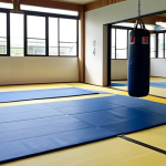 Modern Judo Dojo Interior**

"A brightly lit and spacious judo dojo interior. Tatami mats cover the floor, with natural light streaming through large windows. In the background, training equipment like punching bags and weightlifting gear are visible. Mirrors line one wall, reflecting the training area. A clear and visible 'Salida de Emergencia' (Emergency Exit) sign is posted. Safe for work, appropriate content, fully clothed, professional, modest, family-friendly, perfect anatomy, correct proportions, natural pose, well-formed hands, proper finger count, natural body proportions, appropriate attire."

**