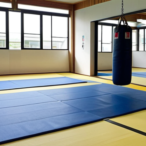 Modern Judo Dojo Interior**

"A brightly lit and spacious judo dojo interior. Tatami mats cover the floor, with natural light streaming through large windows. In the background, training equipment like punching bags and weightlifting gear are visible. Mirrors line one wall, reflecting the training area. A clear and visible 'Salida de Emergencia' (Emergency Exit) sign is posted. Safe for work, appropriate content, fully clothed, professional, modest, family-friendly, perfect anatomy, correct proportions, natural pose, well-formed hands, proper finger count, natural body proportions, appropriate attire."

**