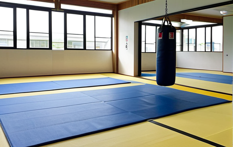 Modern Judo Dojo Interior**
"A brightly lit and spacious judo dojo interior. Tatami mats cover the floor, with natural light streaming through large windows. In the background, training equipment like punching bags and weightlifting gear are visible. Mirrors line one wall, reflecting the training area. A clear and visible 'Salida de Emergencia' (Emergency Exit) sign is posted. Safe for work, appropriate content, fully clothed, professional, modest, family-friendly, perfect anatomy, correct proportions, natural pose, well-formed hands, proper finger count, natural body proportions, appropriate attire."
**