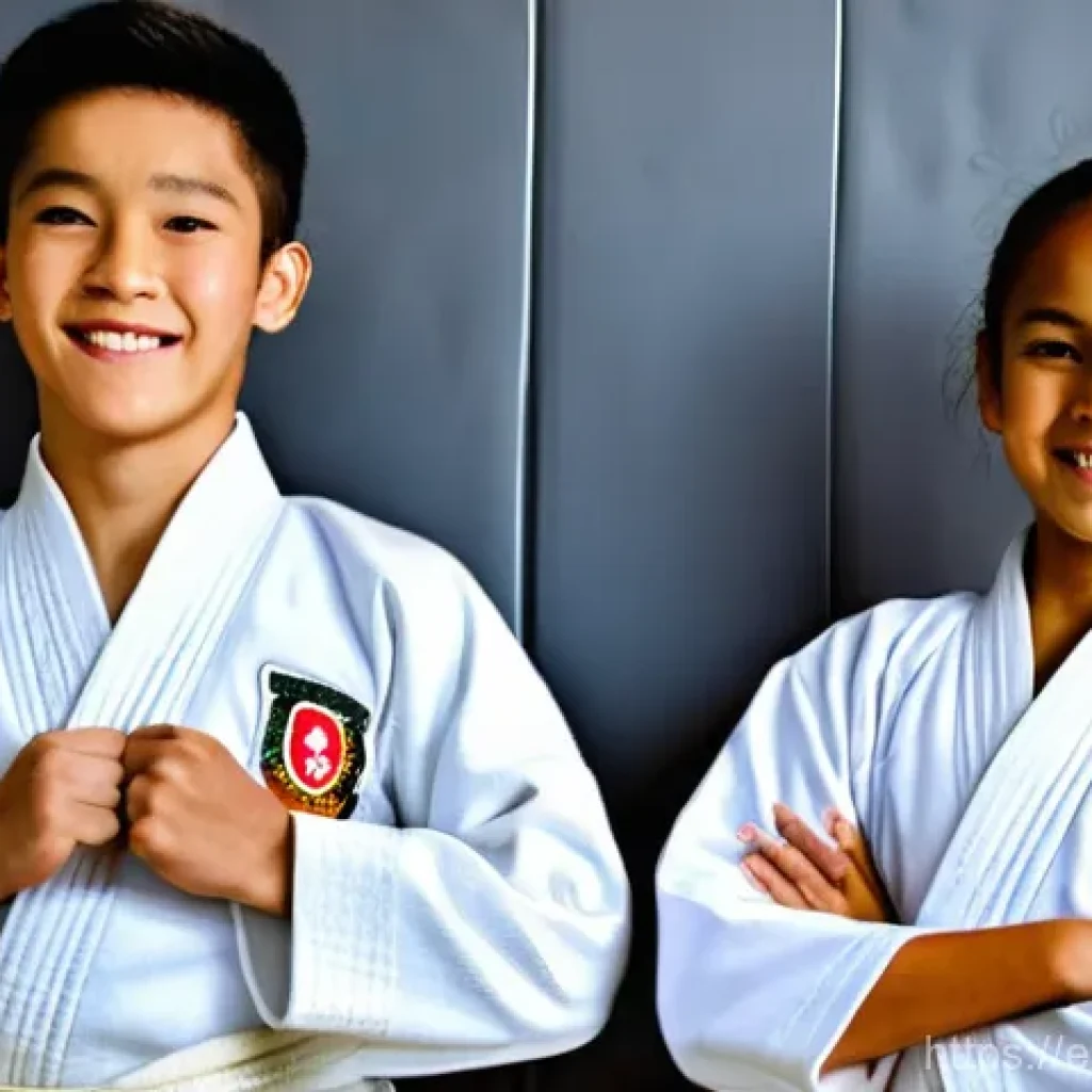 유도 입문자 추천 브랜드 - **Prompt 1: First Judogi Excitement**
    A happy, enthusiastic teenager (male or female, around 15-...