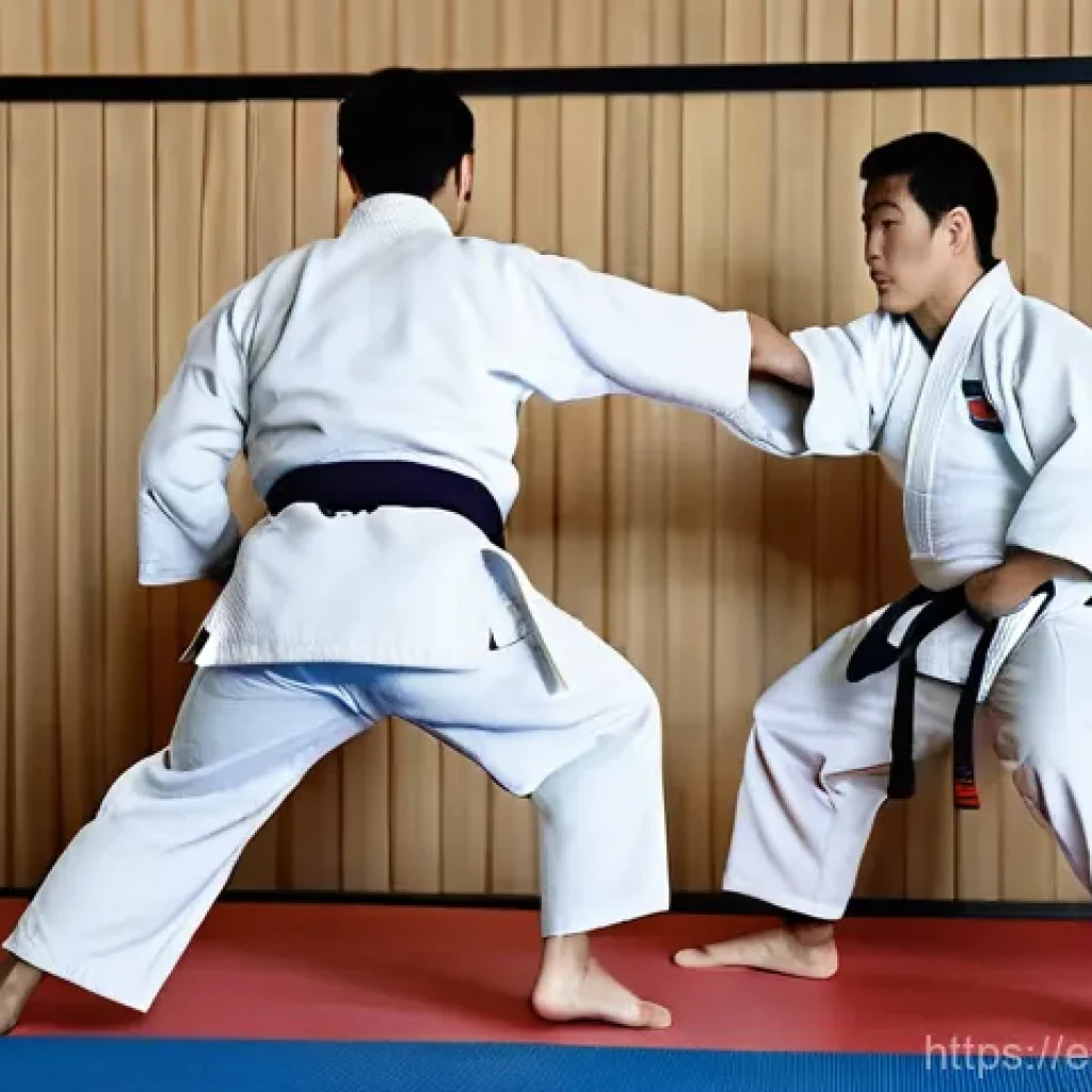 유도 발 기술의 종류 - The Essence of Unbalancing (Kuzushi) in Ashi Waza**
"Two male judokas, both wearing crisp, well-fitt...