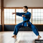 유도와 자기 방어 - A confident adult martial artist practicing balance and mobility techniques in a bright, modern dojo...