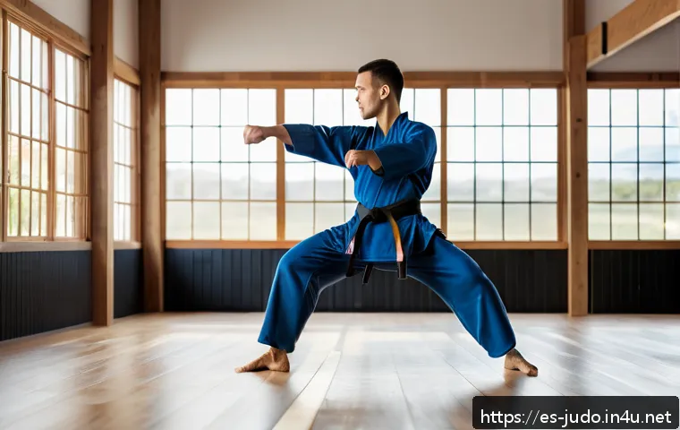 유도와 자기 방어 - A confident adult martial artist practicing balance and mobility techniques in a bright, modern dojo...