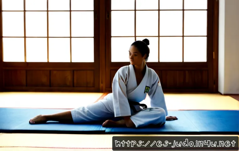 유도와 요가의 병행 효과 - Photorealistic wellness scene in a bright Spanish community sports studio, an adult woman in a white...