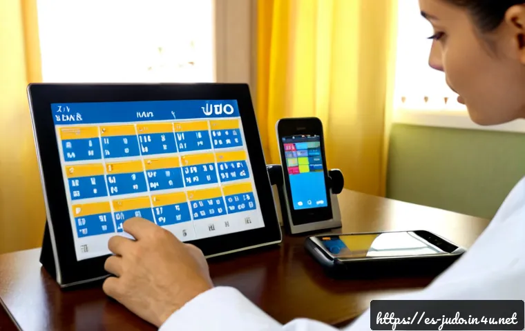 유도 경기 일정 확인 - Photorealistic Spanish sports fan at a bright home desk checking a judo competition schedule on a sm...